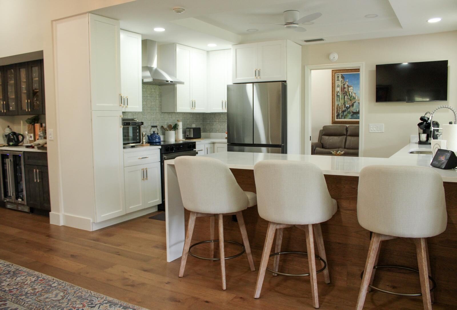 Completed kitchen with island seating